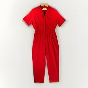 Vintage Saint Germain Paris Red Jumpsuit w Pockets Sz Large 80s Old Money Prep